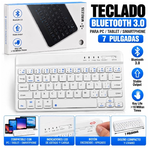 &ua TECLADO PC BLUETOOTH 3.0 DE 7 PULGADAS (9102)